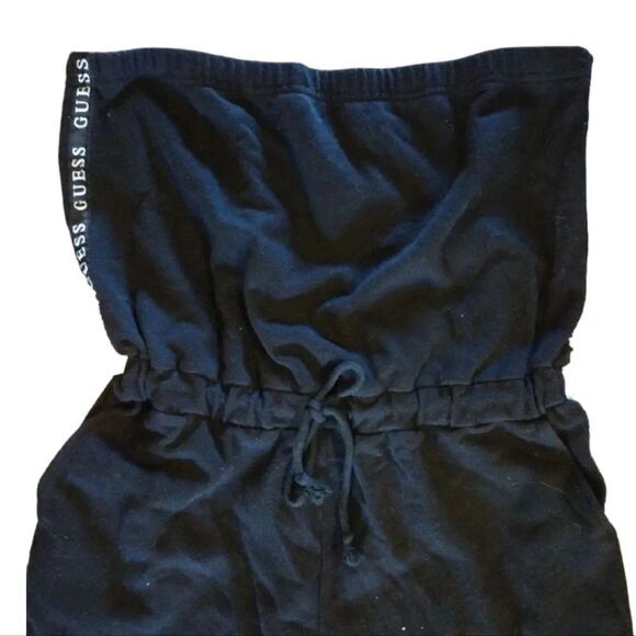 Guess Y2K Black Strapless White Side Logo Tape Fleece Jumpsuit Large - Picture 5 of 12